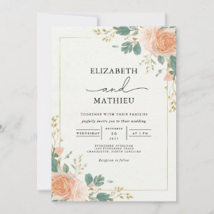 Gilded Apricot Bloom Arch Wedding Einladung