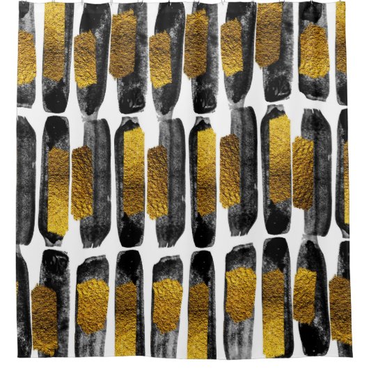 Gilded Artistry: Black & Gold Abstrakt Duschvorhang (Vorderseite)