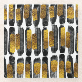 Gilded Artistry: Black & Gold Abstrakt Glasuntersetzer