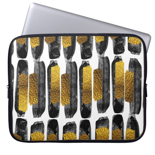 Gilded Artistry: Black & Gold Abstrakt Laptopschutzhülle (Vorderseite)