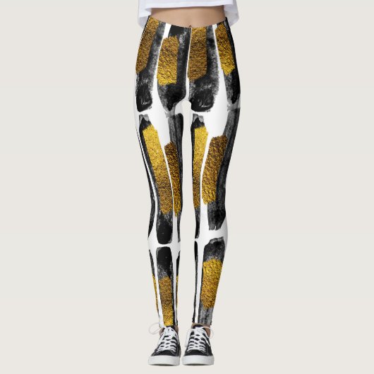 Gilded Artistry: Black & Gold Abstrakt Leggings (Vorderseite)