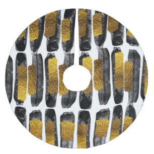 Gilded Artistry: Black & Gold Abstrakt Polyester Weihnachtsbaumdecke