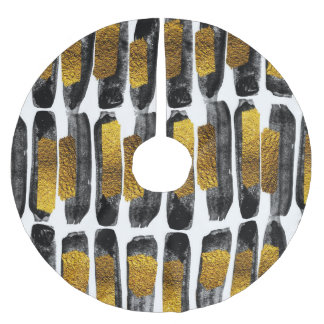 Gilded Artistry: Black & Gold Abstrakt Polyester Weihnachtsbaumdecke