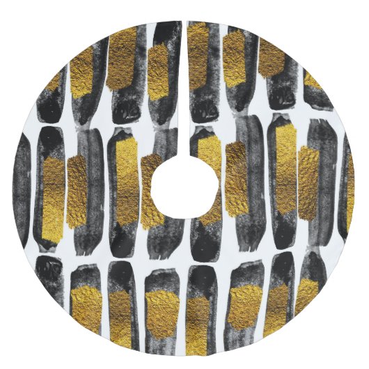 Gilded Artistry: Black & Gold Abstrakt Polyester Weihnachtsbaumdecke (Vorderseite)