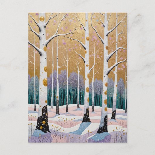 Gilded Aspen Grove: Ein Wintertraum Postkarte (Vorderseite)