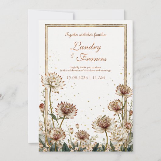 Gilded Astrantia Botanical Cream Wedding Einladung (Vorderseite)