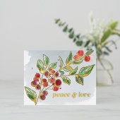 Gilded Berries Peace & Liebe Holiday Foto Folie Einladungspostkarte (Stehend vorne)