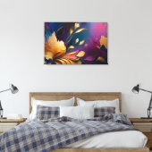 Gilded Bloom – Abstract Floral Composition Leinwanddruck (Insitu (Schlafzimmer))