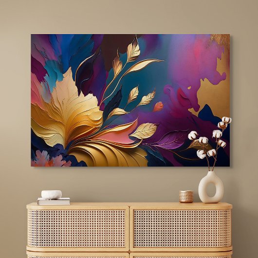 Gilded Bloom – Abstract Floral Composition Leinwanddruck
