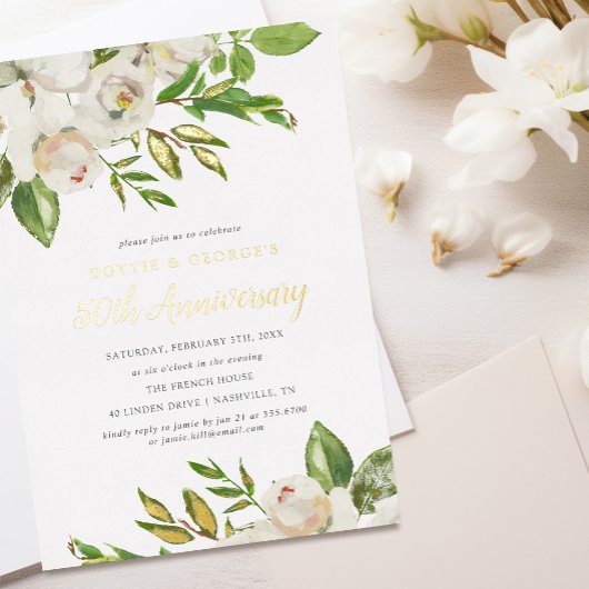 Gilded Blooms 50-jähriges Party Folieneinladung