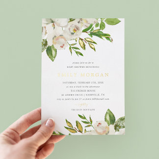 Gilded Blooms Baby Shower Foil Einladung