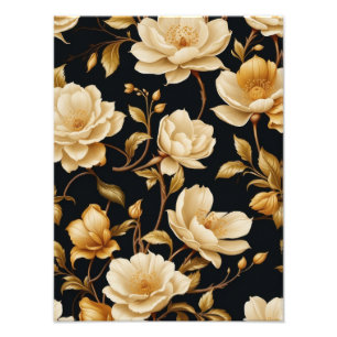 Gilded Blooms: Elegante Weiß- und Goldflora Fotodruck