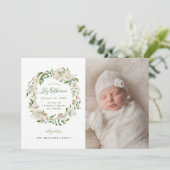 Gilded Blooms Floral Baby Foto Geburtsankündigung Ankündigung (Stehend Vorderseite)