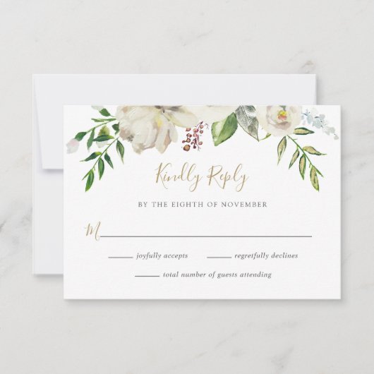 Gilded Blooms Floral Wedding RSVP Card Karte (Vorderseite)