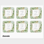 Gilded Blooms Floral Wreath Wedding Monogram Quadratischer Aufkleber (Blatt)