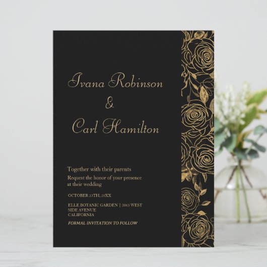 GILDED Blooms Hochzeit Einladung (Stehend Vorderseite)