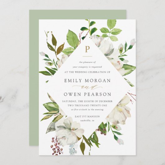 Gilded Blooms Hochzeitseinladung Einladung (Vorne/Hinten)