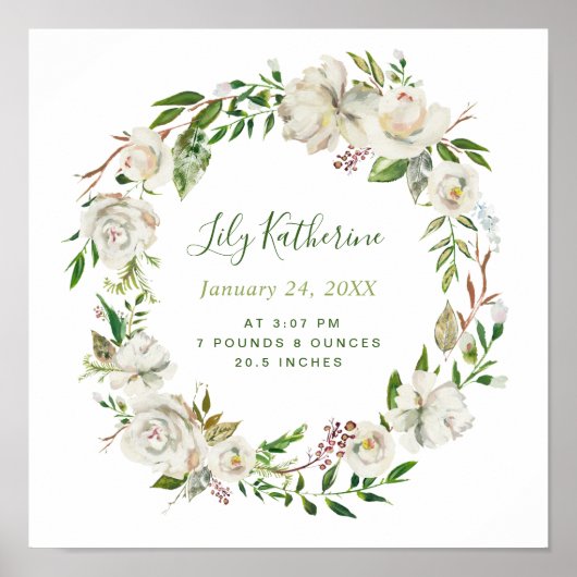 Gilded Blooms Personalisiert Baby Birth Stats Poster (Vorne)