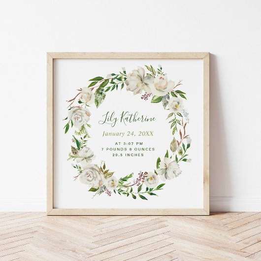 Gilded Blooms Personalisiert Baby Birth Stats Poster