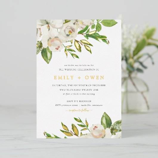 Gilded Blooms Wedding Folieneinladung (Stehend vorne)