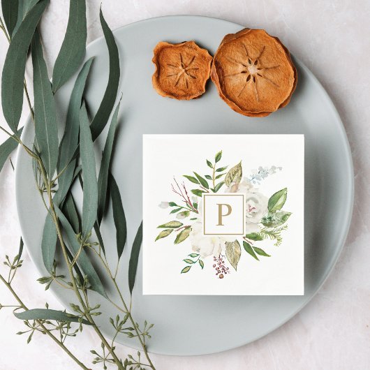 Gilded Blooms Wedding Monogram Serviette