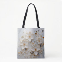 Gilded Blooms: Weiße Tasche mit elegantem Blumenge
