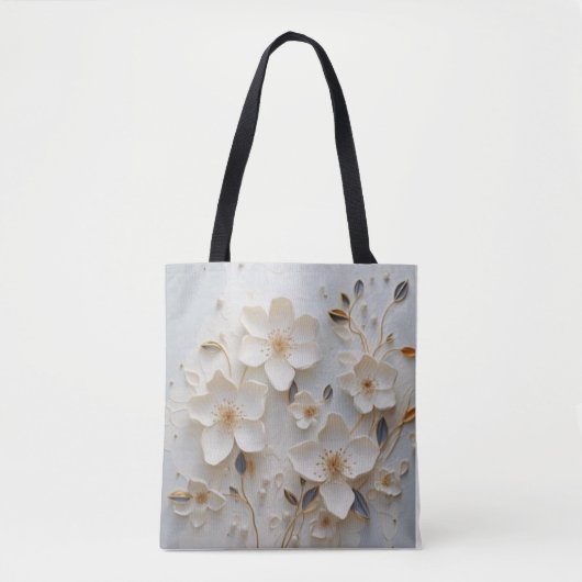 Gilded Blooms: Weiße Tasche mit elegantem Blumenge (Vorderseite)