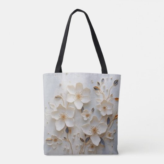 Gilded Blooms: Weiße Tasche mit elegantem Blumenge (Rückseite)
