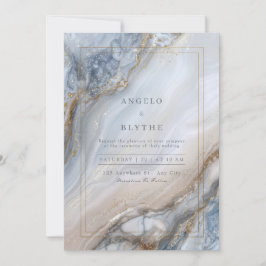 Gilded Blue Marble Agate Swirl Wedding Einladung