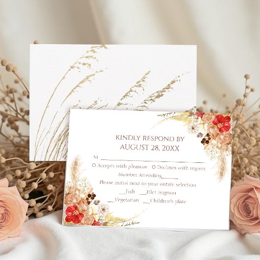 Gilded Boho Bloral Herbst Hochzeitskarten RSVP