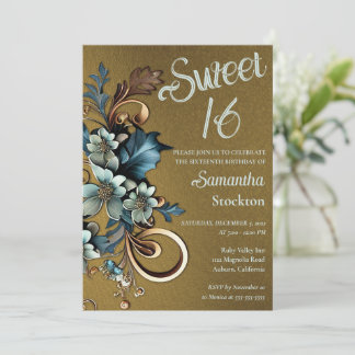 Gilded Botanical mit Gold Sweet 16 Einladung