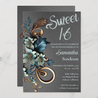 Gilded Botanical mit Silver Sweet 16 Einladung