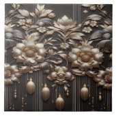 Gilded Botanical Symphony on Charcoal Noir Fliese (Vorderseite)
