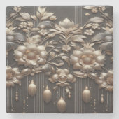 Gilded Botanical Symphony on Charcoal Noir Steinuntersetzer (Vorderseite)