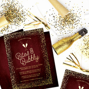 Gilded Burgundy Bites & Bubbly Holiday Party Folieneinladung