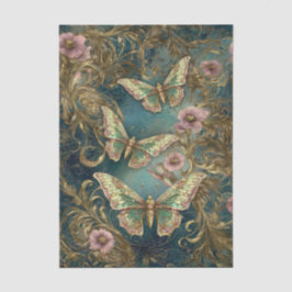 Gilded Butterfly Elegance - Art Nouveau Floral Seidenpapier