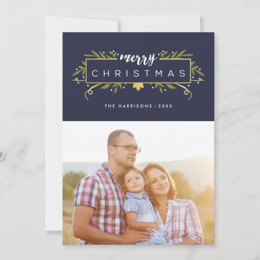 Gilded Christmas Modern Foliage Foto Feiertagskarte (Vorderseite)