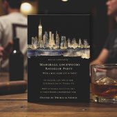 Gilded Cityscape Night Bachelor Party Invitation Einladung