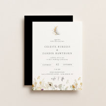 Gilded Crescent Moon Wildblume Hochzeit Einladung