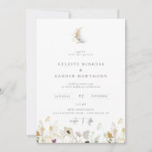Gilded Crescent Moon Wildblume Hochzeit Einladung (Vorderseite)