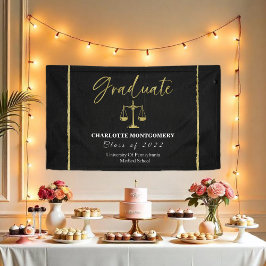 Gilded Dark Chalkboard Law School Graduation Party Banner