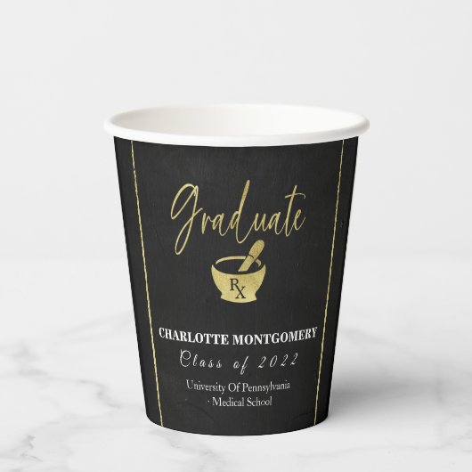 Gilded Dark Chalkboard Pharmacy School Abschluss Pappbecher (Rückseite)