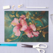 Gilded Double Pink Hibiskus Blooms, Formal Blume Seidenpapier (Handwerk)