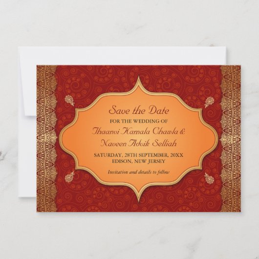 Gilded Edge Indian Frame Save the Date (Vorderseite)