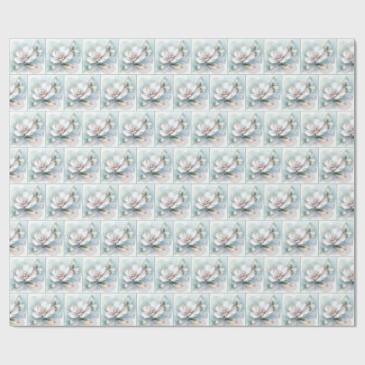 Gilded Edge White Magnolia Blossom Geschenkpapier (Flach)