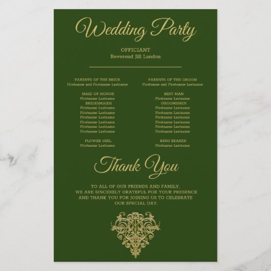 Gilded Elegance Wedding Program (Rückseite)