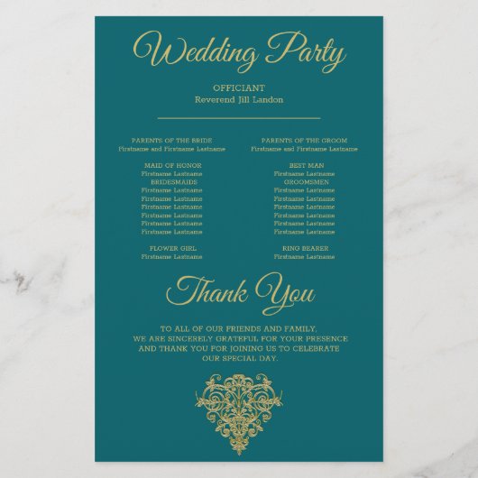 Gilded Elegance Wedding Program (Rückseite)