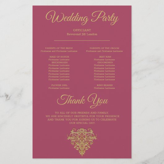 Gilded Elegance Wedding Program (Rückseite)