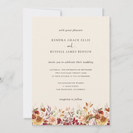 Gilded Fall Terracotta Floral Einladung (Vorderseite)