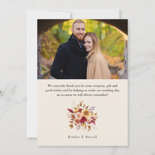 Gilded Fall Terracotta Floral Foto Dankeskarte (Rückseite)
